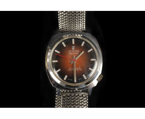 A retro Joyas Super De Luxe gentleman's wristwatch, the stainless steel cushion shaped cased having orange and brown dial wit