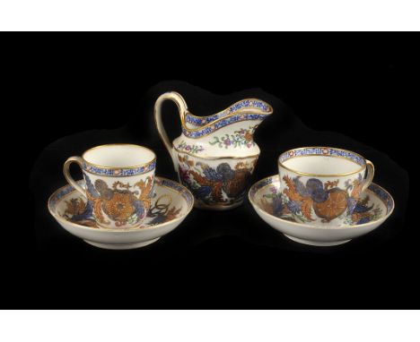 An early 19th century Staffordshire porcelain tea and coffee service, the floral decoration with over glaze gilt detailing, 2