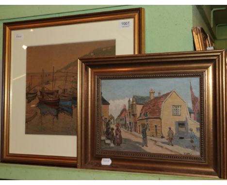 ~ M. Whitehouse Radford (19th/20th century) Boats in harbour, signed, pencil and watercolour, 30cm by 32cm; together with E.W