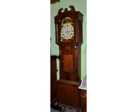 ~ A Victorian mahogany 8 day longcase clock, J. Lister, Halifax, painted arch Roman dial with Napoleon, two subsidiary dials,