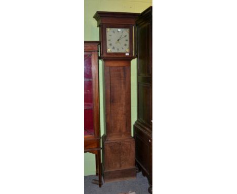 ~ A George III oak 30 hour longcase clock, painted square Roman dial, date aperture, 204cm high