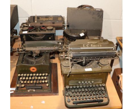 ~ Five early 20th century manual typewriters