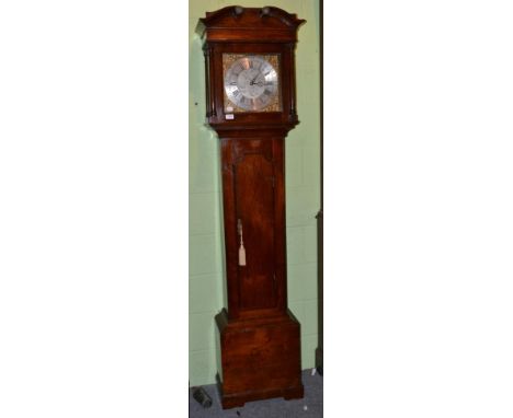 ~ A George II oak 30 hour longcase clock, Samuel Quarman, Temple Cloud (near Bristol), silvered dial with Roman and Arabic ch