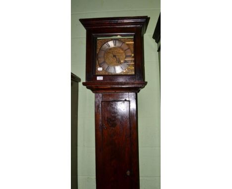 ~ An early George III oak 30 hour longcase clock, Wright of Warwick, square brass dial, silvered Roman chapter ring, single h