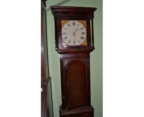 ~ A George III oak and mahogany 30 hour longcase clock, Lancaster, painted square Roman dial, date aperture, 202cm high