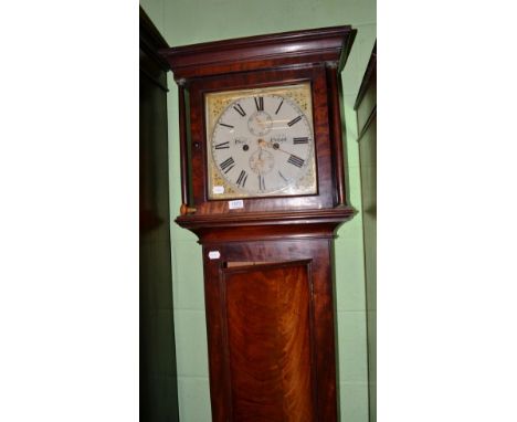 ~ A George III mahogany 8 day longcase clock, Gurr, Ewhurst, painted square Roman dial, two subsidiary dials, 189cm high