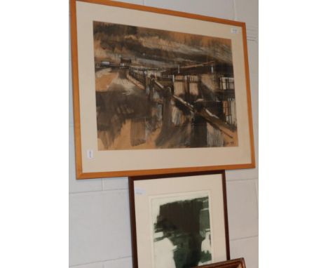 David Morris (contemporary), Bridge construction A1 M, initialled and dated (19) 93, mixed media, 44cm by 61cm together with 