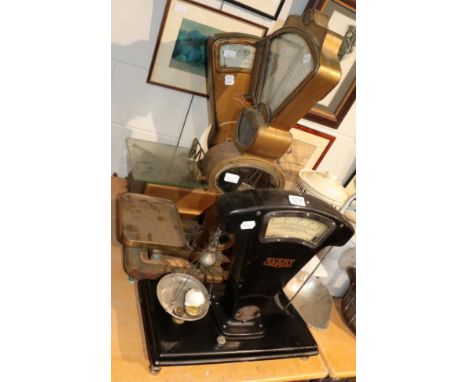 ~ A set of early 20th century counter top scales, labelled Automatic Scale Company Limited, 55cm wide; a set of later Avery b