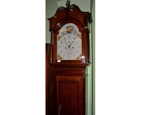 George III oak and mahogany cross banded 8-day longcase clock, with painted dial, Jasper Beer, Plymouth 