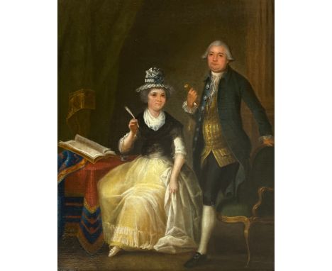 18th century English school, full length portrait of a husband and wife, 56x45cm