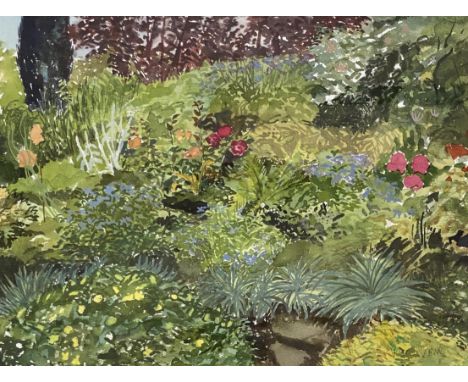 Victoria Crowe, ARSA RSW (Scottish, b.1945), 'Cottage Summer Garden', watercolour and pastel on paper, signed lower right 22x