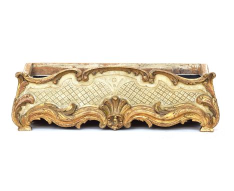 A 19th century carved giltwood planter trough, possibly Italian, with liner, 133cm wide, 43cm deep, 43cm high