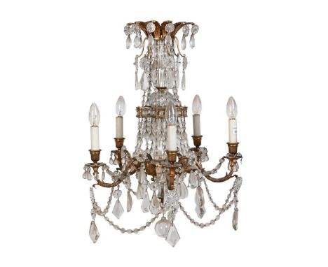A gilt metal, cut and moulded glass chandelier, 45cm diameter, 77cm highProvenance: Denton Antiques, London