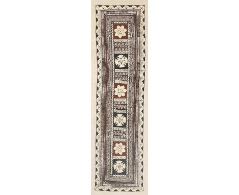 A large framed 20th century Fijian Masi tapa bark cloth, 244x61cm, the frame 271x91cm