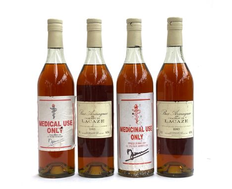 1983 Chateau de Lacaze Vintage Bas Armagnac, 4x70cl, each bearing private label to reverse 'Medical Use Only, Prescribed by D