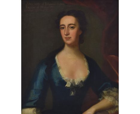 An 18th century portrait, 'Alice Wife of Edmund Sykes Esquire of Wakefield, Married 1693, nee Heald', half length portrait in