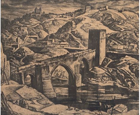 William Wilson (1905-1972), 'St. Martins Bridge, Toledo', etching c.1933, signed and titled in pencil, 35x43cm