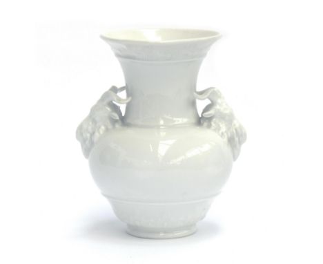 A KPM porcelain amphora form vase with twin ram handles, blue underglaze mark to base, 17cm high
