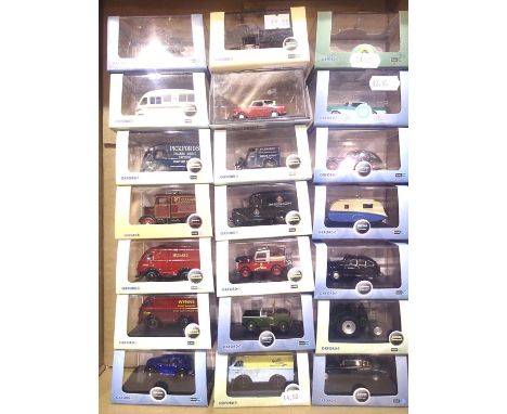 Twenty one boxed Oxford diecast OO scale vehicles, caravans, vans, limo, tractor etc. P&amp;P Group 2 (£18+VAT for the first 