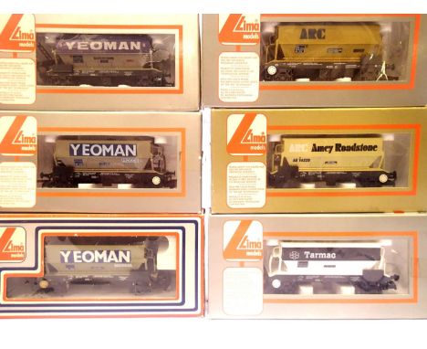 Six Lima hoppers - Arc, Amey Roadstone, Tarmac, Yeoman, Yeoman Procor x2 in excellent condition, boxes are in good condition.