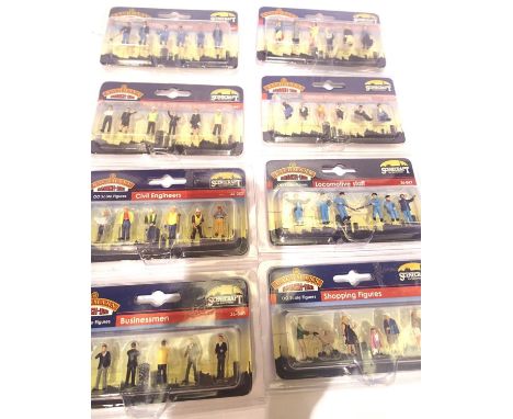 Bachmann figure sets x8 - Business men, shoppers, engineers, loco staff, security, passengers sitting and standing, train cre