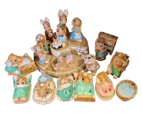 Pendelfin - Barrow Boy, The Thumper and piano, Tammy, Boswell, Bongo, Wakey, Dodger, Peeps, Twins, Poppet, Barney, Totty, Thu