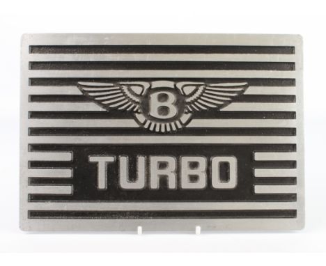 A Bentley Turbo engine plaque, machine finished, 18.3 x 26.3 cm.