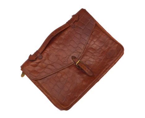 A vintage Mulberry crocodile leather document or briefcase - 1990s, with top handle, flap with single buckle fastening, rear 