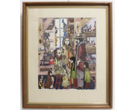 20th century Israeli (?) School The puppet maker ink and watercolour, indistinctly signed twice 19½ x 15½ in (39 x 59 cm); fr