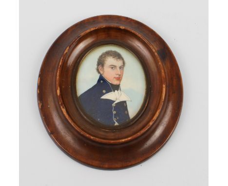 Frederick Buck (Irish, 1771-1840): a watercolour on ivory portrait miniature of a young naval officer, 5.8 x 4.5 cm, frame si