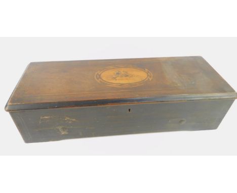 A Swiss late 19thC rosewood cased music box, Nicole Freres, Geneve, playing eight airs, the box lid inlaid with edelweiss, 56