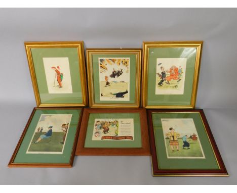 Henry Mayo Bateman (British).  Six humorous golfing prints including 'The Colonel and his Caddy' and 'The New Word in Golf'. 