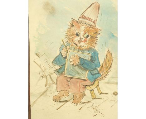 Follower of Louis Wain (1860-1939). Dunce Cat, watercolour, bears signature, 37cm x 29cm.