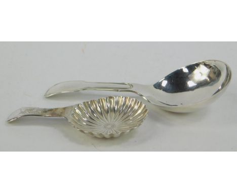 A George III silver caddy spoon, with a chrysanthemum flower bowl, and a bright cut engraving to the handle, Birmingham 1792,