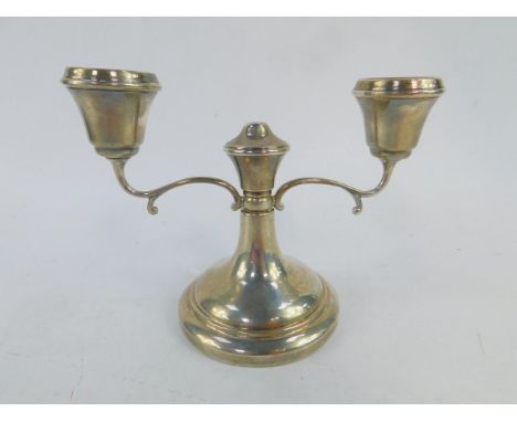 A loaded silver twin branch candelabra, Birmingham 1971, 8.44oz gross. 