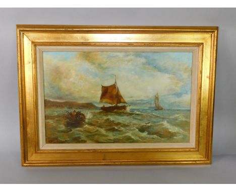 John Lawrence (British). Nineteenth Century style seascape, oil on canvas, attributed verso, dated 1978.