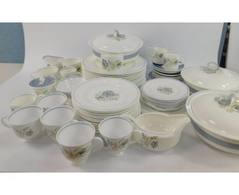 A Susie Cooper porcelain part dinner and coffee service, decorated in the Glen Mist pattern, for Wedgwood, comprising three v