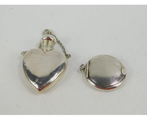 An Edward VII silver heart shaped chantelaine scent bottle, Birmingham 1901, and a George V silver rouge pot, with engine tur