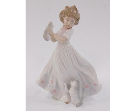 A Lladro porcelain figure of a girl with kittens, Events Creation 2003, printed and impressed marks.