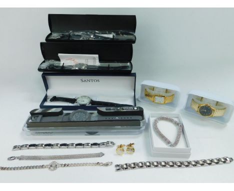 Gentleman's and lady's dress jewellery and watches, including a titanium bracelet, Manchester United silver identity bracelet