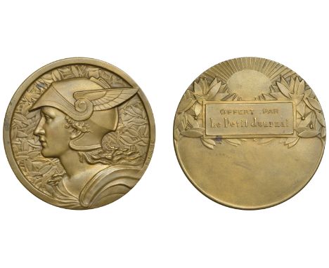 FRANCE, Gallia, 1933, an Art Déco bronze award medal by E. Fraisse and H.-A.-A. Dubois for Le Petit Journal, helmeted head of