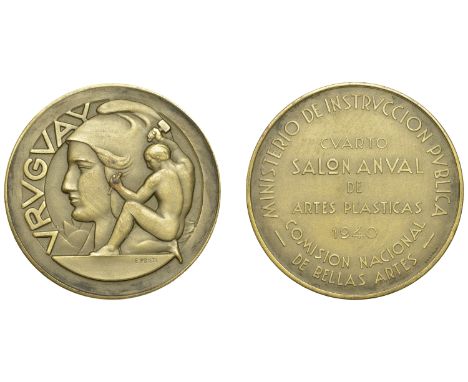 Prati, Edmundo (Uruguayan, 1889-1970); b. Paysandú   URUGUAY, Uruguay, 1940, an Art Déco light bronze medal by E. Prati for t