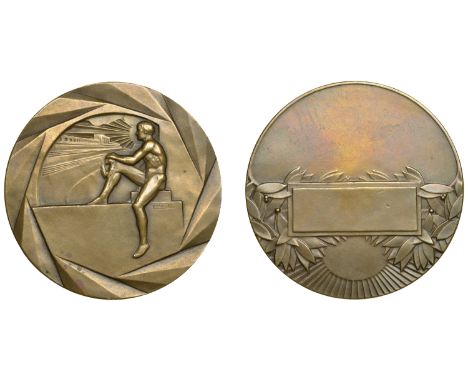 FRANCE, Athlète au Stade [Athlete at the Stadium], 1930, an Art Déco bronze award medal by É.-C. Fraisse and H.-A.-A. Dubois,