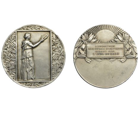 FRANCE, Femme avec couronne [Female with Wreath], c. 1930, an Art Déco plated bronze award medal by É.-C. Fraisse and H.-A.-A