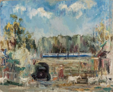 EARLY 20TH CENTURY RUSSIAN ARTISTDacha Season, oil on canvas laid on masonite38.5 x 47 cm (15 1/8 x 18 1/2 in.)PROVENANCEAcqu