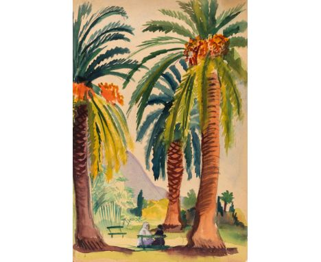 MARIA VYACHESLAVOVNA RAUBE-GORCHILINA (RUSSIAN 1900-1979)Under the Palm Trees, watercolor and gouache on paper44 x 30 cm (17 