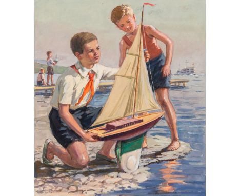 SOLOMON SAMSONOVICH BOIM (RUSSIAN 1899-1978)Sending a Model Ship Afloat. Design for a Cover of Druzhniye Rebyata Magazine, 19