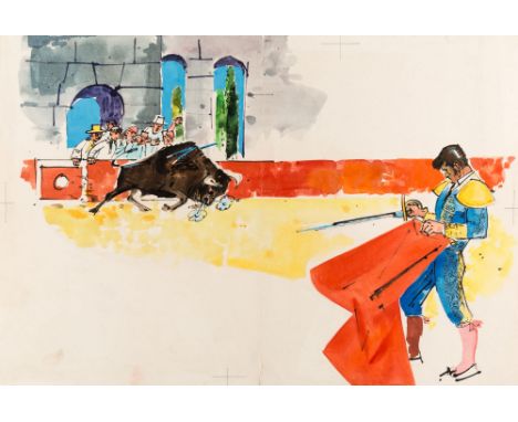 AN ILLUSTRATION FOR ZELITE, A LATVIAN CHILDREN`S MAGAZINEBullfighting, 1966mixed media on paper31 x 45.5 cm (12 1/8 x 17 7/8 