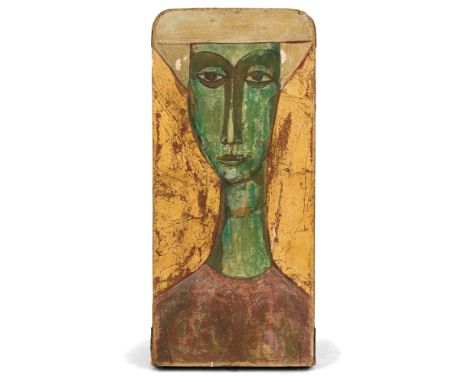 ADAM NIEMCZYC (POLISH 1914-?)Ucella`s Wife, 1962mixed media on wood panel29 x 13.2 cm (11 3/8 x 15 1/4 in.)signed, dated and 