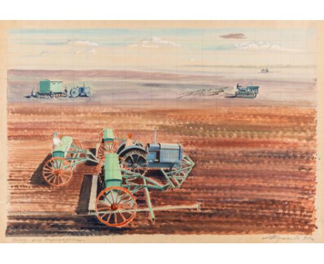 EARLY 20TH CENTURY RUSSIAN ARTISTCombine-Harvesters. A sketch for the Narkomzem, 1935gouache on paper34 x 49 cm (13 3/8 x 19 